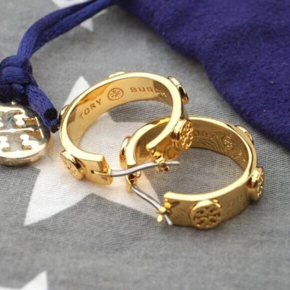 Tory Burch Miller Stud Huggie Hoop Earrings - Picture 3 of 4